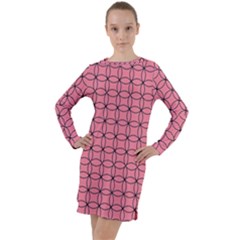 Circles On Pink Long Sleeve Hoodie Dress