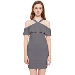 Carbon Grey Shoulder Frill Bodycon Summer Dress by FabChoice