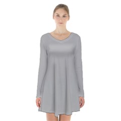 Chalice Silver Grey Long Sleeve Velvet V-neck Dress