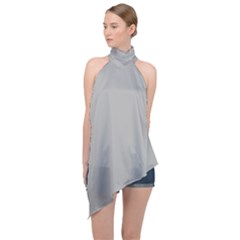 Chalice Silver Grey Halter Asymmetric Satin Top by FabChoice