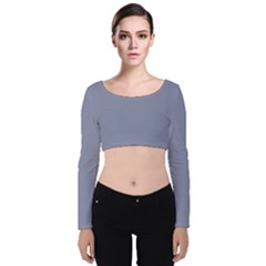 Cool Grey Velvet Long Sleeve Crop Top by FabChoice