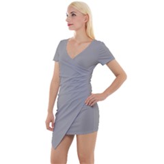 Drizzle Grey Short Sleeve Asymmetric Mini Dress by FabChoice