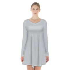 Glacier Grey Long Sleeve Velvet V-neck Dress by FabChoice