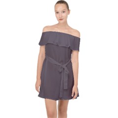 Graphite Grey Off Shoulder Chiffon Dress by FabChoice