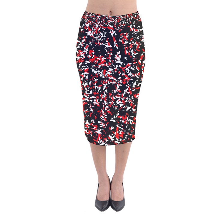 Patterntachesrougeblancnoir75 Velvet Midi Pencil Skirt