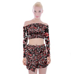 Patterntachesrougeblancnoir75 Off Shoulder Top With Mini Skirt Set