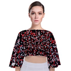 Patterntachesrougeblancnoir75 Tie Back Butterfly Sleeve Chiffon Top