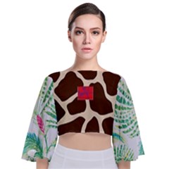 Palm Tree Tie Back Butterfly Sleeve Chiffon Top by tracikcollection