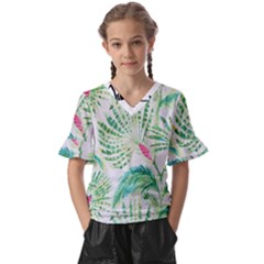  Palm Trees By Traci K Kids  V-neck Horn Sleeve Blouse