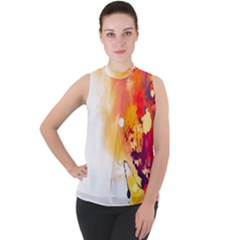 Autumn Paint Mock Neck Chiffon Sleeveless Top