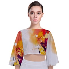 Autumn Paint Tie Back Butterfly Sleeve Chiffon Top by goljakoff