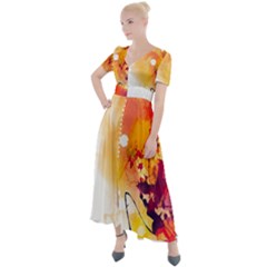 Autumn Paint Button Up Short Sleeve Maxi Dress by goljakoff