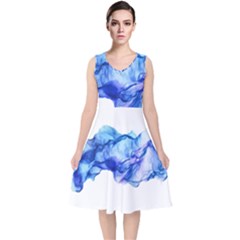 Blue Smoke V-neck Midi Sleeveless Dress  by goljakoff