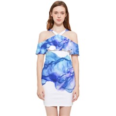 Blue Smoke Shoulder Frill Bodycon Summer Dress