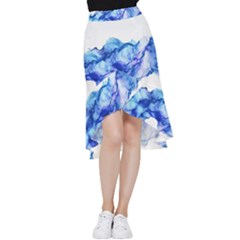 Blue Smoke Frill Hi Low Chiffon Skirt