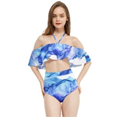 Blue Smoke Halter Flowy Bikini Set 