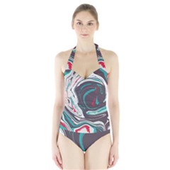 Vector Vivid Marble Pattern 1 Halter Swimsuit by goljakoff