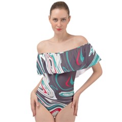 Vector Vivid Marble Pattern 1 Off Shoulder Velour Bodysuit  by goljakoff