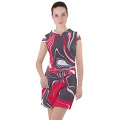 Red Vivid Marble Pattern 3 Drawstring Hooded Dress by goljakoff