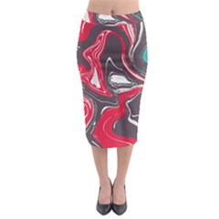 Red Vivid Marble Pattern 3 Midi Pencil Skirt by goljakoff