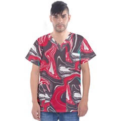 Red Vivid Marble Pattern 3 Men s V-neck Scrub Top