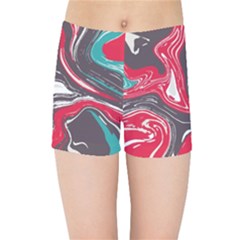 Red Vivid Marble Pattern 3 Kids  Sports Shorts by goljakoff