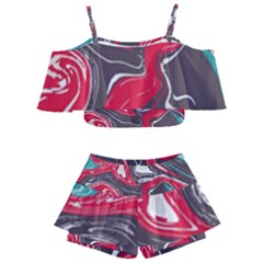 Red Vivid Marble Pattern 3 Kids  Off Shoulder Skirt Bikini by goljakoff