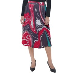 Red Vivid Marble Pattern 3 Classic Velour Midi Skirt  by goljakoff