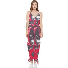 Red Vivid Marble Pattern 3 Sleeveless Tie Ankle Jumpsuit by goljakoff