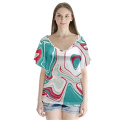 Vector Vivid Marble Pattern 4 V-neck Flutter Sleeve Top by goljakoff