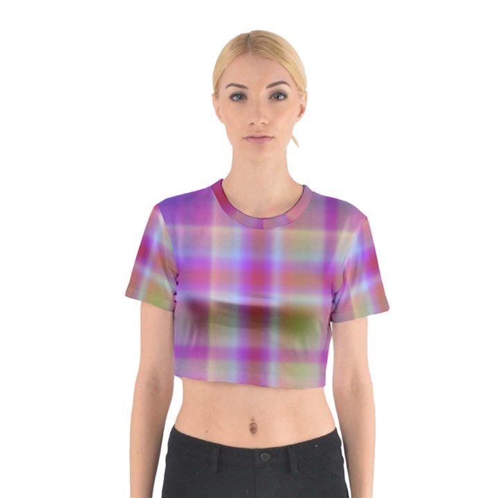 Yellow Squares In Pink Cotton Crop Top