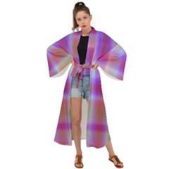 Yellow Squares In Pink Maxi Kimono by JustToWear