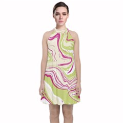 Green Vivid Marble Pattern 6 Velvet Halter Neckline Dress  by goljakoff