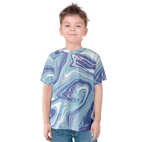 Blue Vivid Marble Pattern 9 Kids  Cotton Tee by goljakoff