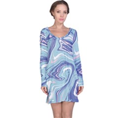 Blue Vivid Marble Pattern 9 Long Sleeve Nightdress by goljakoff