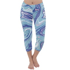 Blue Vivid Marble Pattern 9 Capri Winter Leggings  by goljakoff