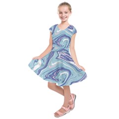 Blue Vivid Marble Pattern 9 Kids  Short Sleeve Dress by goljakoff