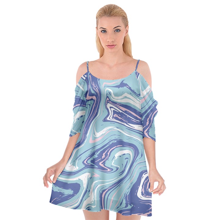 Blue Vivid Marble Pattern 9 Cutout Spaghetti Strap Chiffon Dress