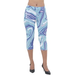 Blue Vivid Marble Pattern 9 Lightweight Velour Capri Leggings  by goljakoff