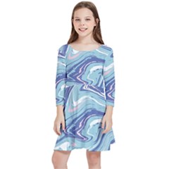 Blue Vivid Marble Pattern 9 Kids  Quarter Sleeve Skater Dress by goljakoff