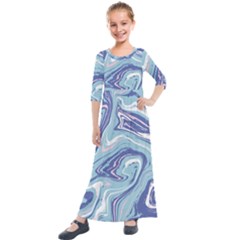 Blue Vivid Marble Pattern 9 Kids  Quarter Sleeve Maxi Dress by goljakoff