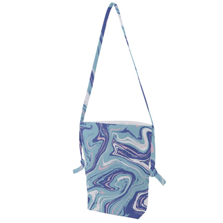 Blue Vivid Marble Pattern 9 Folding Shoulder Bag