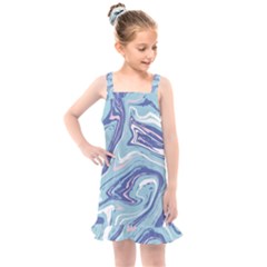 Blue Vivid Marble Pattern 9 Kids  Overall Dress by goljakoff