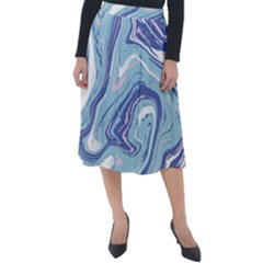 Blue Vivid Marble Pattern 9 Classic Velour Midi Skirt  by goljakoff