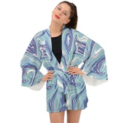 Blue Vivid Marble Pattern 9 Long Sleeve Kimono by goljakoff