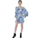 Blue Vivid Marble Pattern 9 V-Neck Flare Sleeve Mini Dress View1