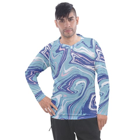 Blue Vivid Marble Pattern 9 Men s Pique Long Sleeve Tee by goljakoff