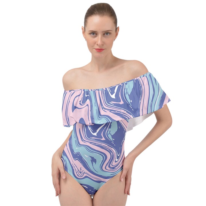 Vector Vivid Marble Pattern 10 Off Shoulder Velour Bodysuit 