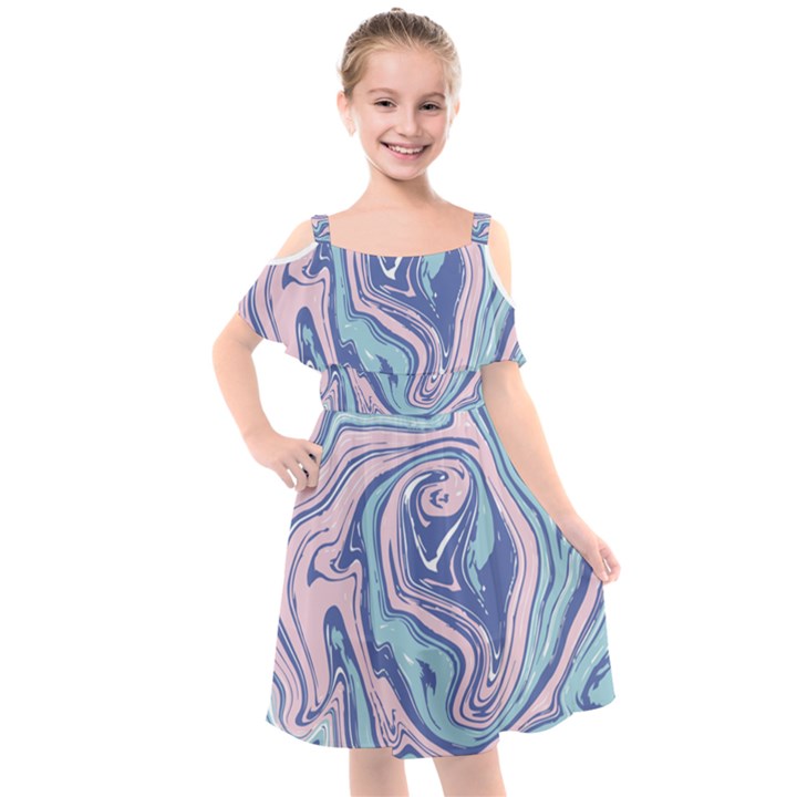 Vector Vivid Marble Pattern 10 Kids  Cut Out Shoulders Chiffon Dress