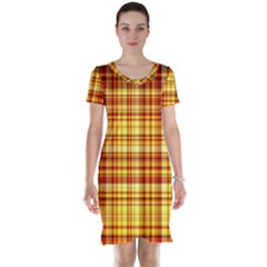 Red Lines On Yellow Short Sleeve Nightdress